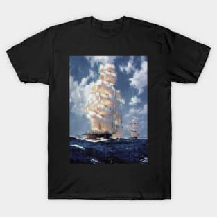 Glitch Art sailing ships on the high seas T-Shirt